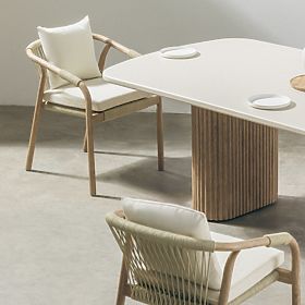 Rovigo Garden Chair with Woven Rope, Light Acacia Wood/Light Beige, Rounded