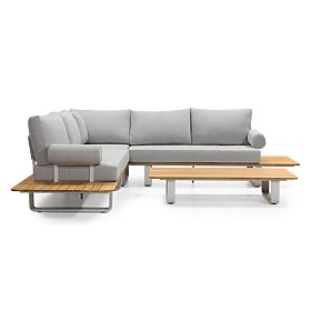 San Piero Garden Corner Sofa Set with Table, Teak FSC Wood, Gray/Natural