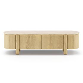 Segretto TV Cabinet with Four Doors, Rounded, Natural Oak, Travertine