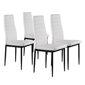 Set of 4 Eco-Leather Chairs with High Backrest - White