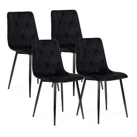 Set of 4 Quilted Velvet Chairs for Dining and Living Room - Black, MODERNHOME