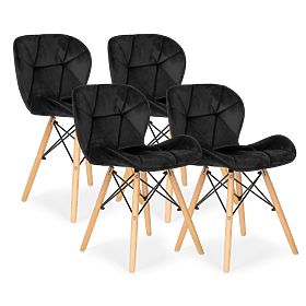 Set of 4 Velvet Chairs for Dining and Living Room - Black