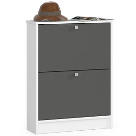 Shoe Cabinet 2 Flip Doors 60 cm - White-Graphite Gray