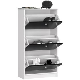 SHOE CABINET 3 FLIP DOORS 60 cm WHITE / BLACK GLOSS