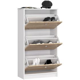 Shoe Cabinet 3 Flip Doors 60 cm - White-Sonoma Oak