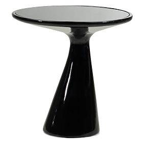 Side Table with Glass Top Muun 45 cm, Black, Glossy, Rounded Shapes