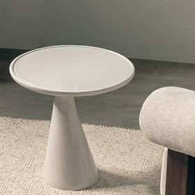Side Table with Glass Top Muun 45 cm, Gray-Beige, Glossy, Rounded Shapes