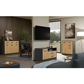 SIMPLO 3D3S Sideboard 3 Drawers 3 Doors ANTHRACITE ARTISAN OAK