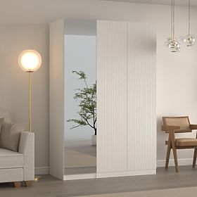 Three-Door Wardrobe Neroli, Mirror/Simple Grooves, White