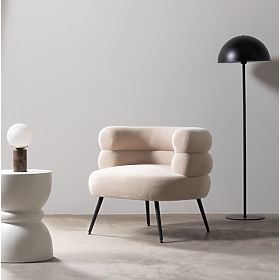 Upholstered Armchair/Chair Leya Beige, Rounded, Black Legs