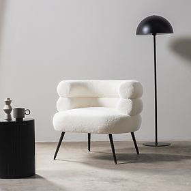 Upholstered Armchair/Chair Leya Ecru, Rounded, Black Legs