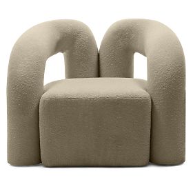 Upholstered Armchair Merry Brown, Boucle, Rounded Shapes