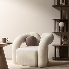Upholstered Armchair Merry Light Beige, Boucle, Rounded Shape