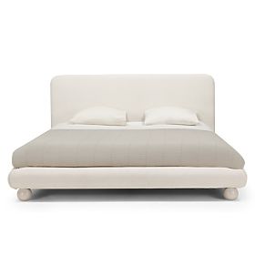 Upholstered Bed Booli 140x200 cm, with Slatted Base, Ball-Shaped Legs, Light Beige