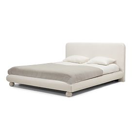 Upholstered Bed Booli 160x200 cm, with Slatted Base, Ball Legs, Light Beige