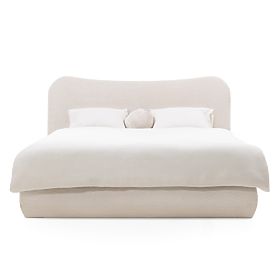 Upholstered Bed Derry 160x200 cm, with Slatted Base and Storage, Rounded, Beige