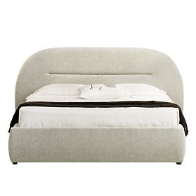 Upholstered Bed Luno 160x200 cm, with Slatted Frame and Storage, Light Beige, Rounded