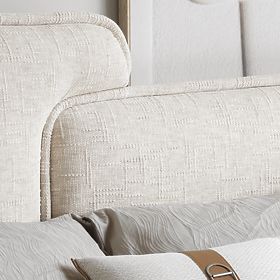 Upholstered Bed Nestia 160x200 cm, with Slats and Storage, Light Beige, Rounded