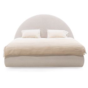 Upholstered Bed Orbi 160x200 cm, with Slatted Base and Storage, Rounded, Beige