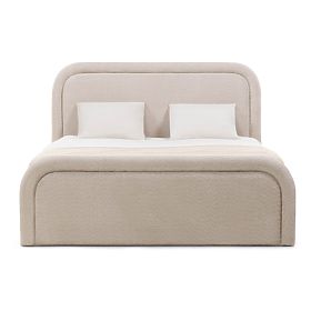 Upholstered Bed Ovoid 140x200 cm, with Slatted Frame and Storage, Rounded, Beige