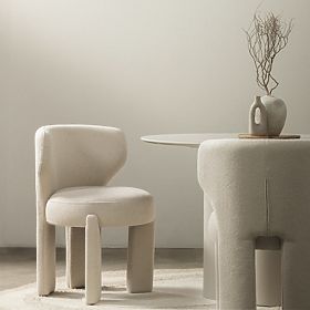 Upholstered Chair Elaine Cream, Boucle, Rounded Shapes