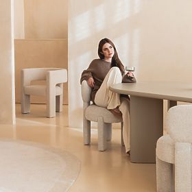 Upholstered Chair Falone Beige-Grey, Boucle, Rounded Shapes