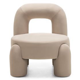 Vasto Relaxation Chair, Light Beige, Velvet, Rounded Shapes