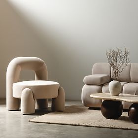 Vasto Relaxation Chair, Light Beige, Velvet, Rounded Shapes