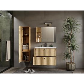 WALL-MOUNTED VANITY CABINET TIGO 80 2S OAK EVOKE 2 DRAWERS GROOVED FRONT PANEL