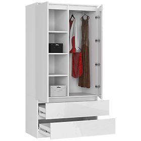 WARDROBE S90 2D 2SZ CLP PK WHITE GLOSS