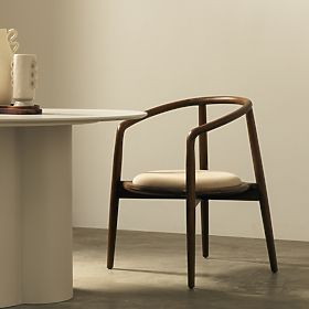 Wooden Chair Carlotta, Rounded, Walnut/Beige